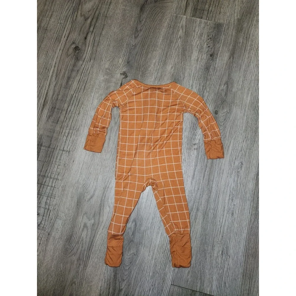 Little One Shop Orange Grid Print Bamboo Sleeper | 3-6M
